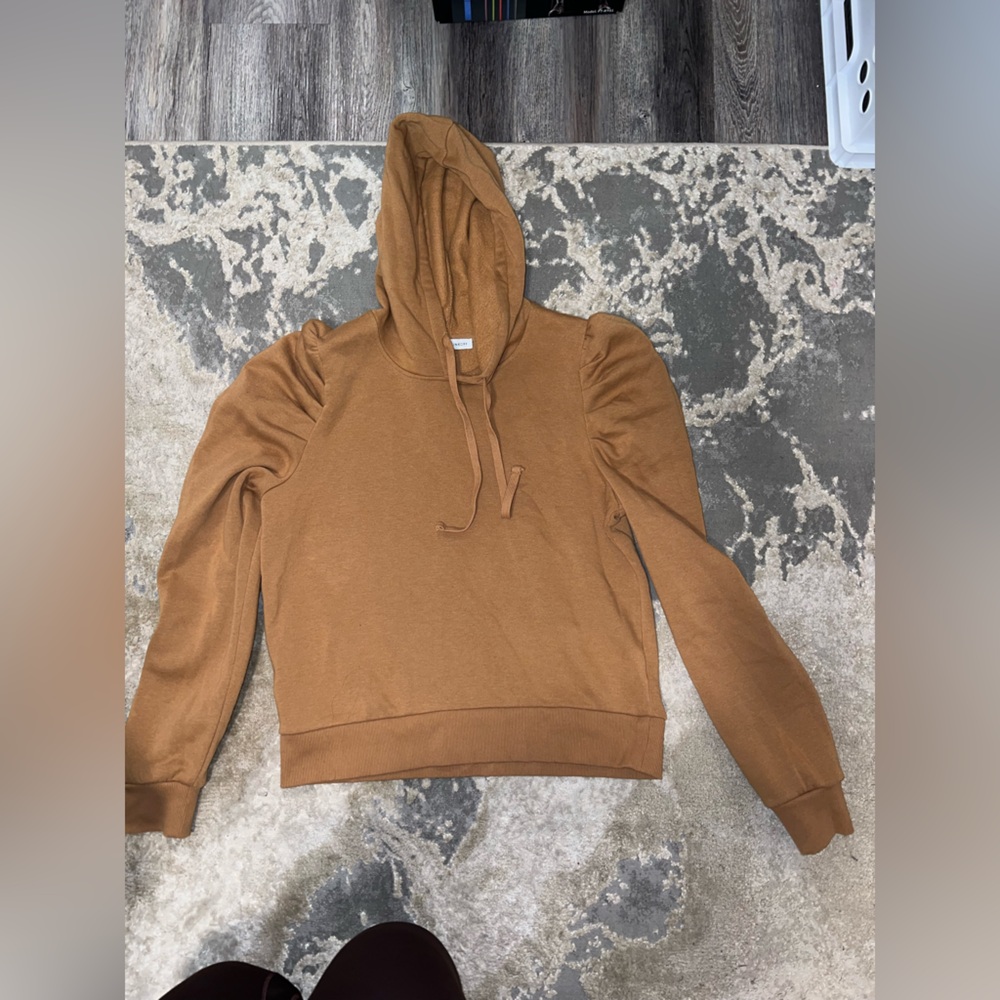Rebecca Minkoff Tan Hoodie with Drawstring. Puff sleeves. Pilling under sleeve